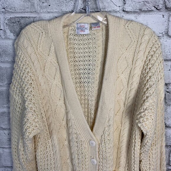 Vintage V-Neck Button Front Chunky Knit Fisherman Cardigan Sweater - Picture 2 of 13